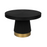 Round black table with a gold base on a white background