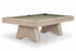 A modern pool table with a light oak wood frame and a sage green felt playing surface, shown on a clean white background.