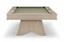 A modern pool table with a light oak wood frame and a sage green felt playing surface, shown from a high angle on a white background.