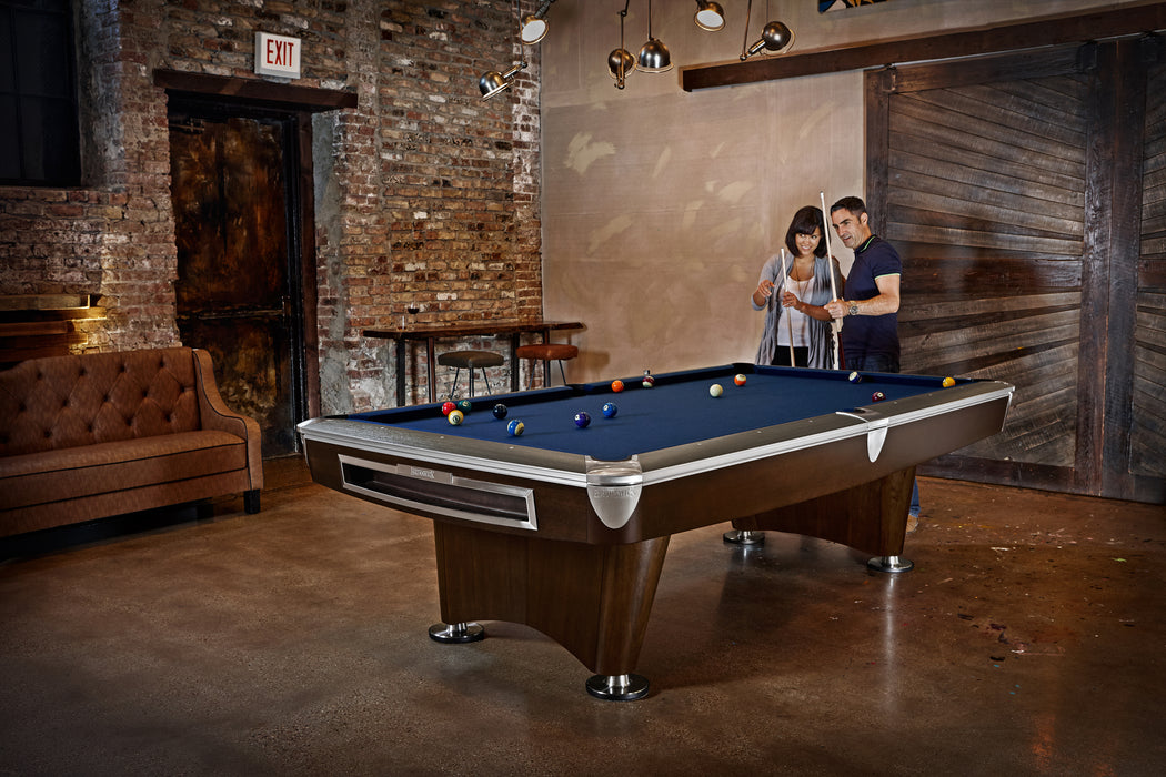 Brunswick Billiards Gold Crown VI 9' Slate Pool Table in Skyline Walnut/Espresso w/ Gully Return