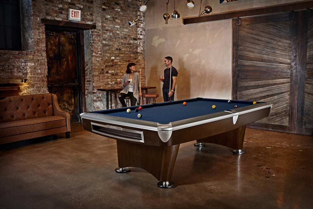 Brunswick Billiards Gold Crown VI 9' Slate Pool Table in Skyline Walnut/Espresso w/ Gully Return