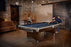 Brunswick Billiards Gold Crown VI 8' Slate Pool Table in Skyline Walnut/Espresso w/ Gully Return