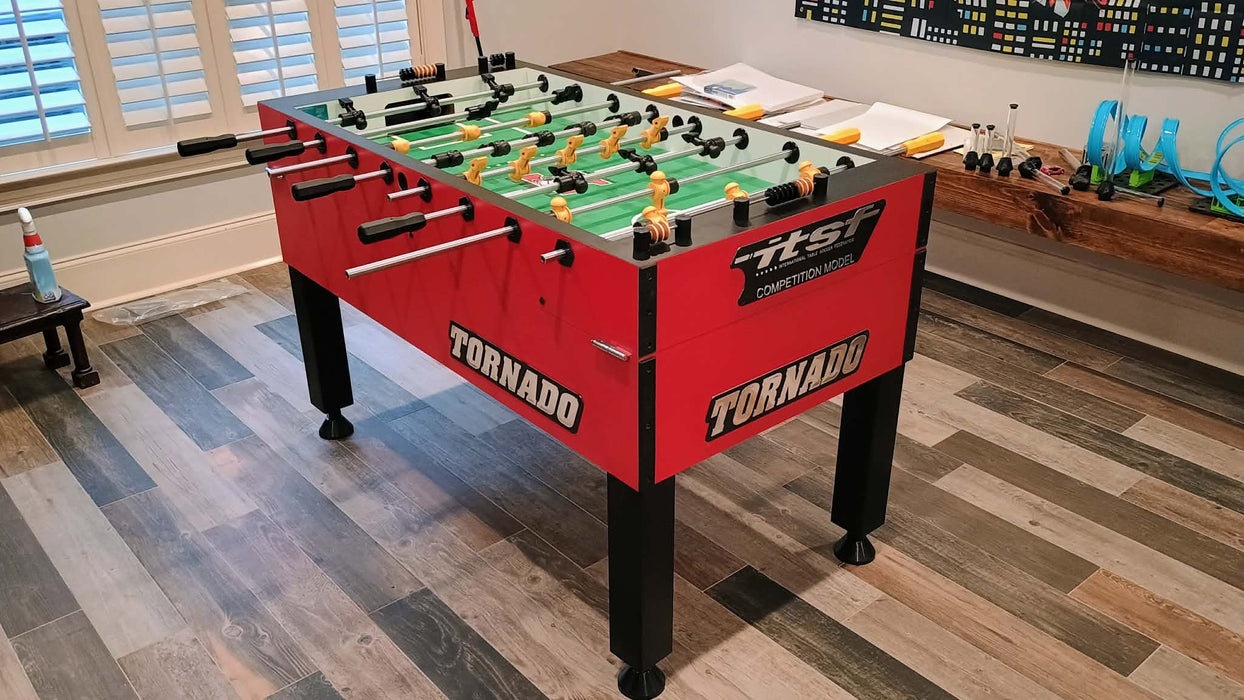 Tornado T-3000 Competition Foosball Table in Crimson Red with ITSF Competition Logo Delivered and assembled in Milton Georgia