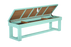 Set of 2 Seafoam Teal American Heritage benches with lift lids for storage compartments.