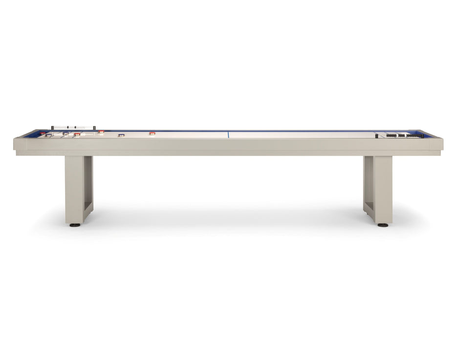 American Heritage Lanai 12' Outdoor Shuffleboard in Oyster Grey, side view.