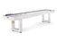 American Heritage Lanai 9' Outdoor Shuffleboard Table in Pearl White with red and black pucks.