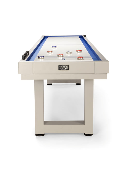 The American Heritage Lanai 9' Outdoor Shuffleboard Table in Oyster Grey by American Heritage Billiards.