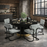 Dining table set with chairs in a modern kitchen setting