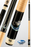 Pool cues with black and beige handles, featuring a visible brand logo on a light gray background.