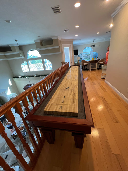 Playcraft St. Lawrence 12'  Pro-Style Shuffleboard Table in Chestnut Installation