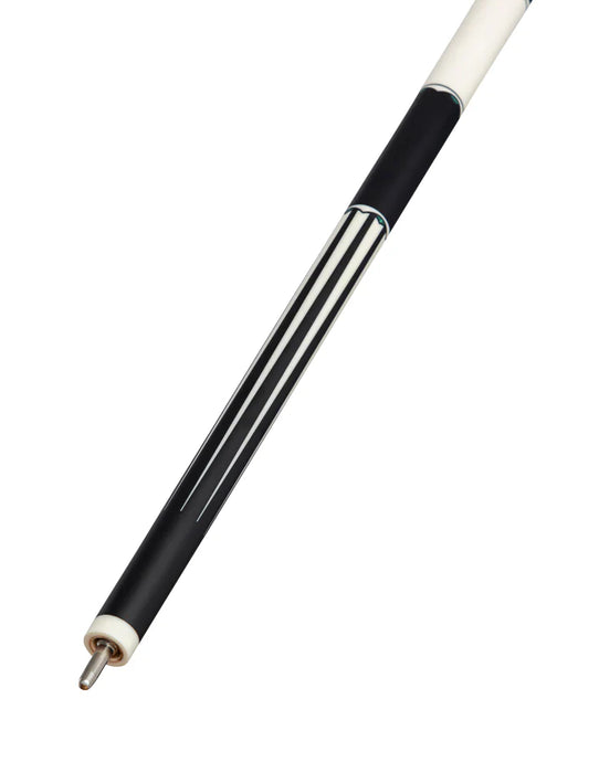 Close-up of the Lucasi Limited Edition LUX67 Cue in matte black with Kamui Pro tip and metal joint.