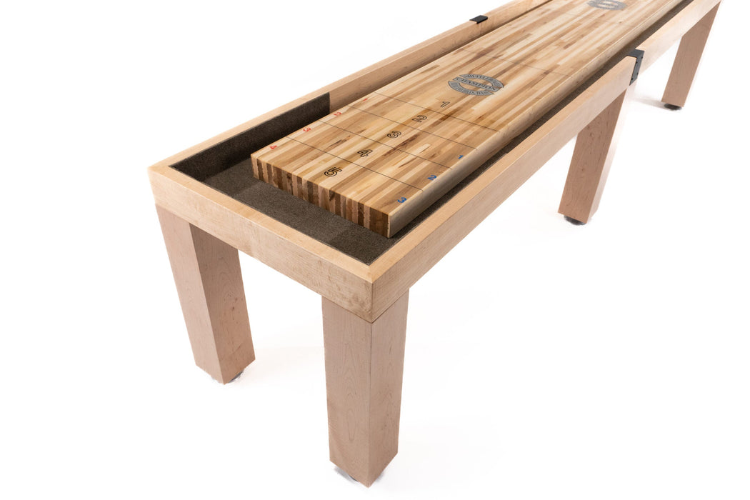 Champion 20' Richland Shuffleboard Table: solid wood build with marked scoring zones by Champion.