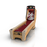 Wooden skee-ball machine with digital scoreboard on a white background
