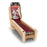 Wooden skeeball machine with maroon playing surface and digital display on a white background