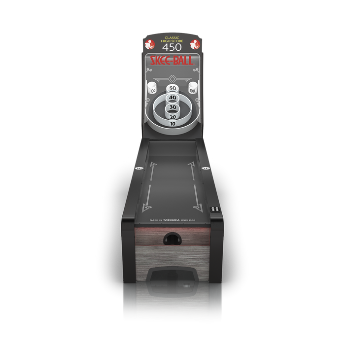 Pinball machine with control panel on a white background