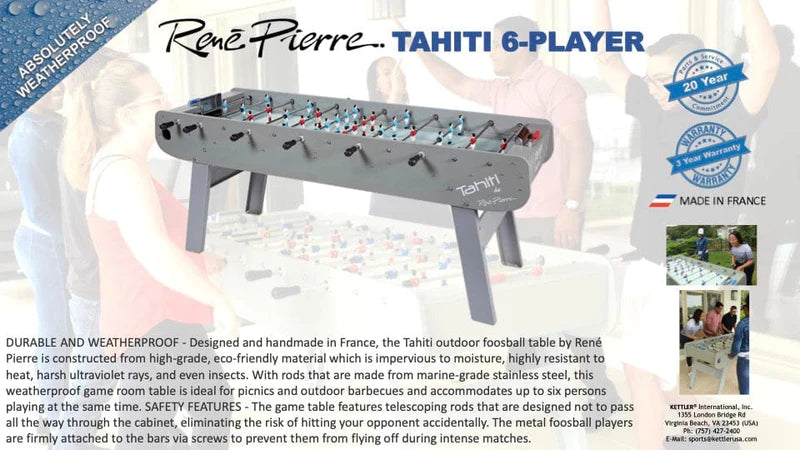 Rene Pierre Tahiti Outdoor 6 Player Foosball Table Specification Sheet