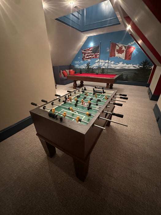 Mancave with Tornado Reagan Foosball Table and Connelly Billiards Westlake Slate Pool Table