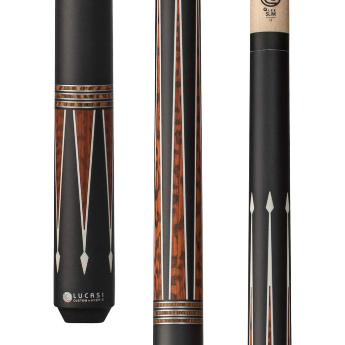 Lucasi Custom Matte Black & Snakewood/Zebrawood Wrapless Cue - LZC55