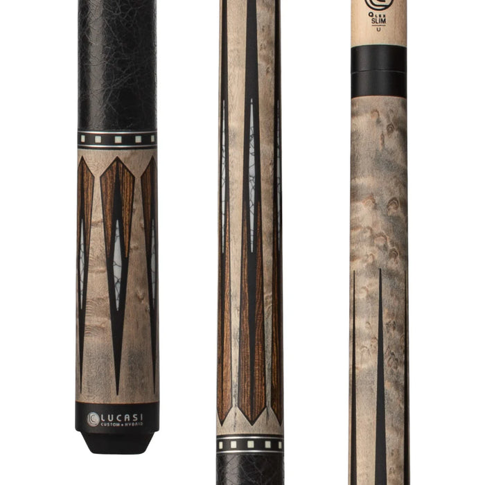 Lucasi Custom Matte Grey Maple & Bocote/White Recon Cue with Leather Wrap - LZC57