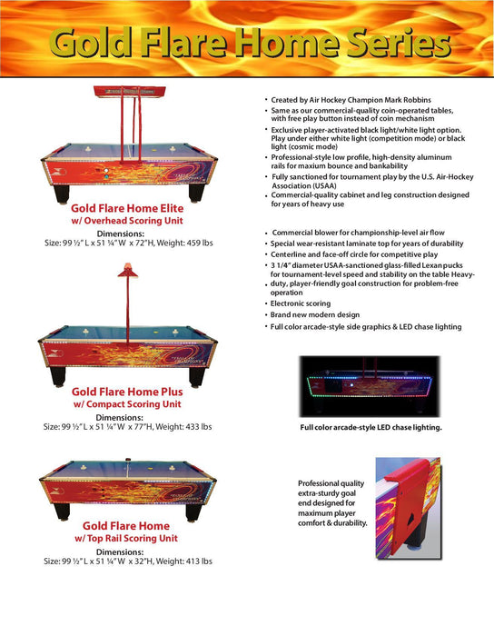 Gold Standard Games 8' Gold Flare Home Elite Air Hockey Table with Electronic Scoreboard