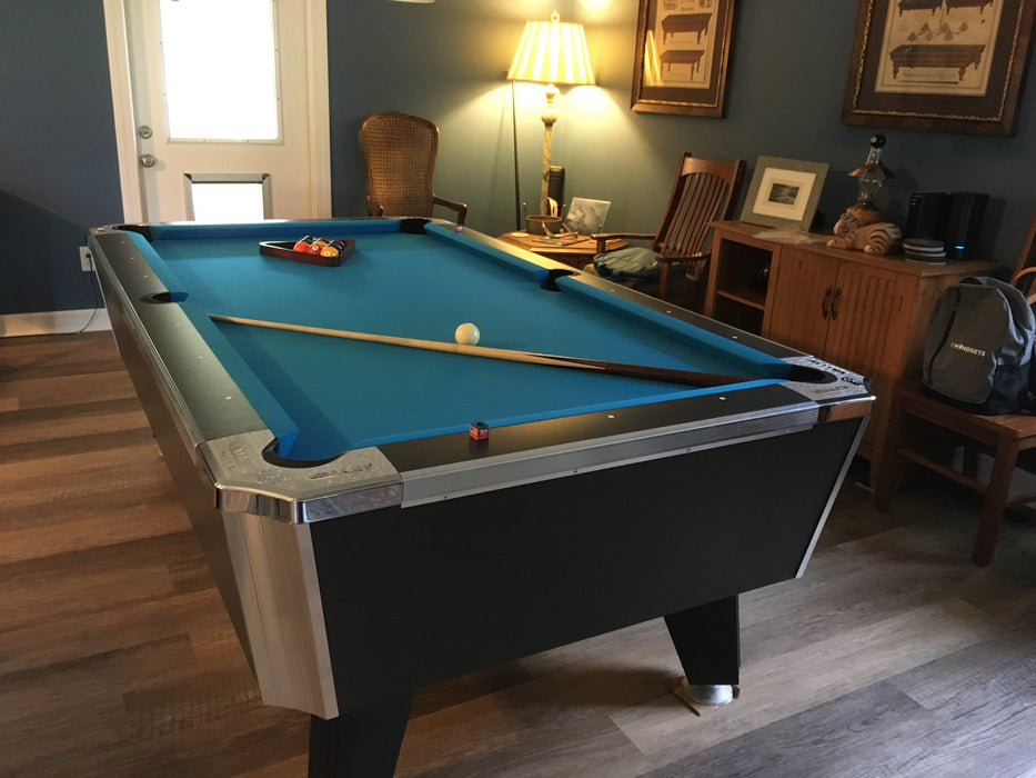 7' Valley Panther Black Cat Pool Table with Academy Blue Felt