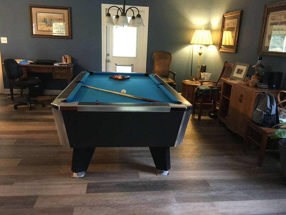 Valley Panther Black Cat Pool Table with Academy Blue Felting and Valley Playing Accessories 