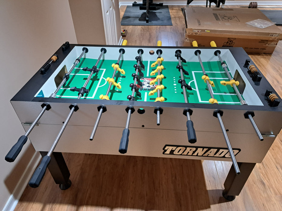 Tornado Tournament T-3000 Competition Foosball Table in Silver with sloped corners 1 man goalie