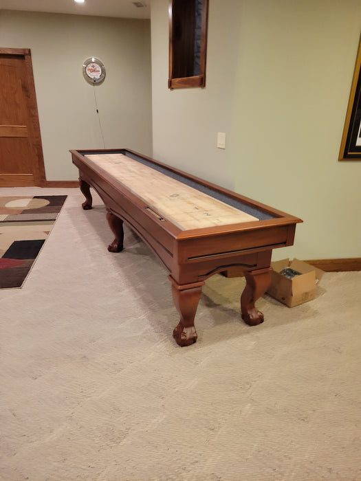 Playcraft Charles River 14'  Pro-Style Shuffleboard Table in Chestnut Installation 