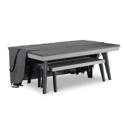 Playcraft Santorini 7’ Outdoor Slate Pool Table with Dining Top Benches and Ping Pong